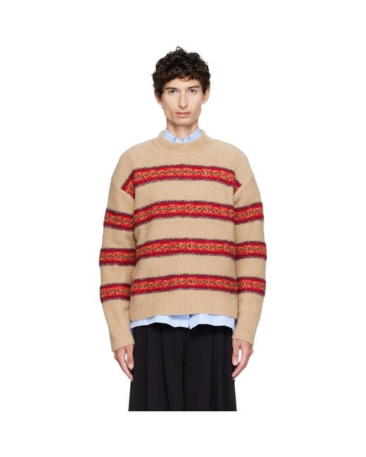 Dries Van Noten Red Jacquard Wool Sweater for men