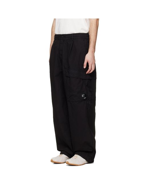C P Company Black Micro-Reps Boxy Leg Pocket Lens Pants for men