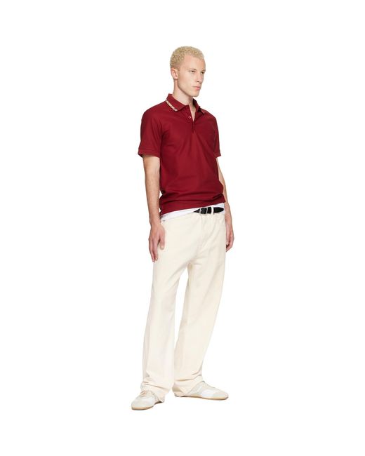 Burberry Red Check Trim Cotton Polo for men