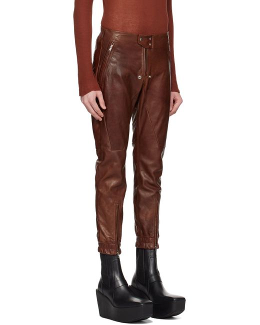 Rick Owens Red Brown Luxor Leather Pants for men