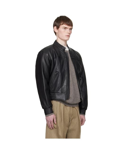 sunflower Black Leather Polo Biker Jacket for men