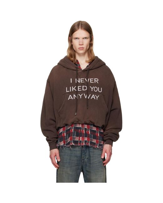 R13 Brown 'I Never Liked You' Balloon Popover Hoodie for men