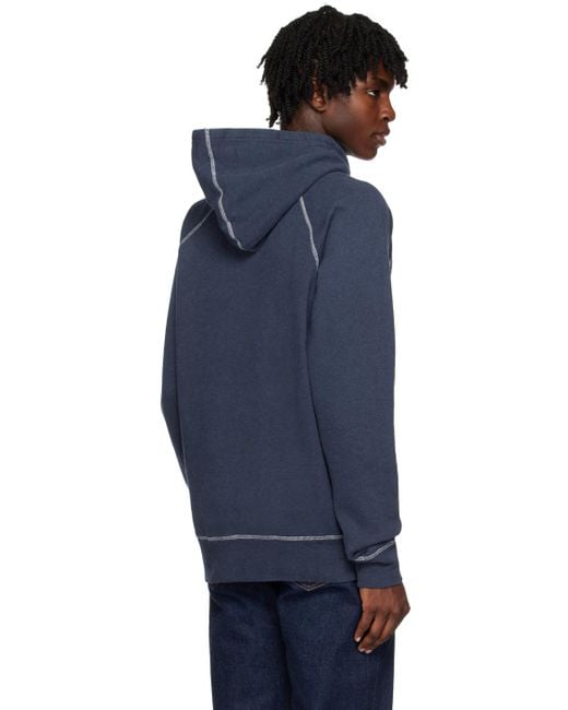 Sunspel Blue Contrast Stitching Hoodie for men