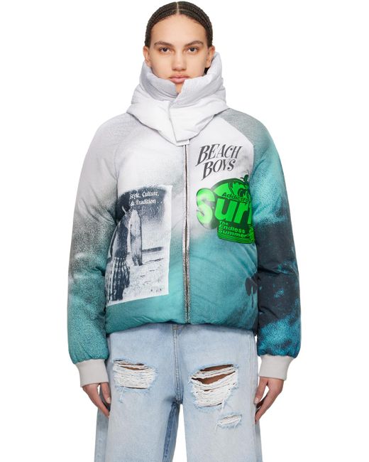 ERL Green Blue & Gray Printed Puffer Jacket