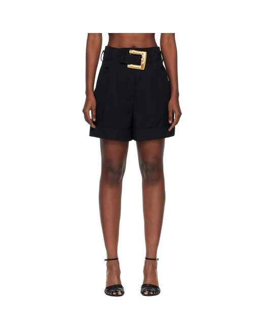 Balmain Black Grain De Poudre Belt Shorts
