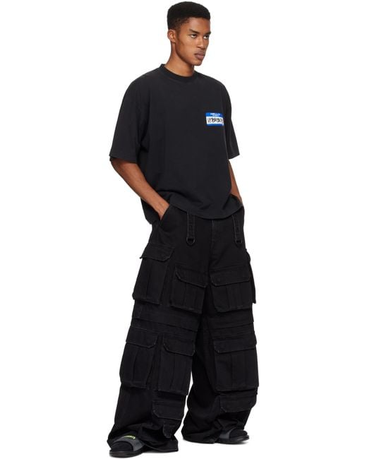 Vetements Black Reebok Edition Logo Pool Slides for men