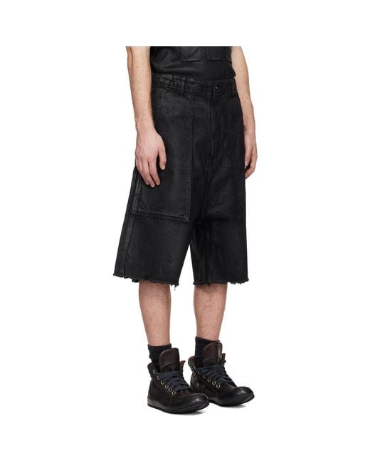 Det Blev Sent Black Waxed Fatigue Shorts for men