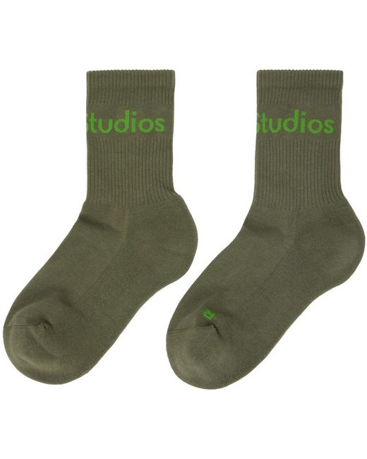 Acne Green Khaki Logo Socks for men