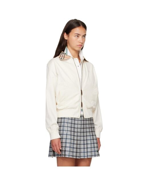 Burberry White Off- Cropped Tropical Gabardine Hayfield Harrington Jacket