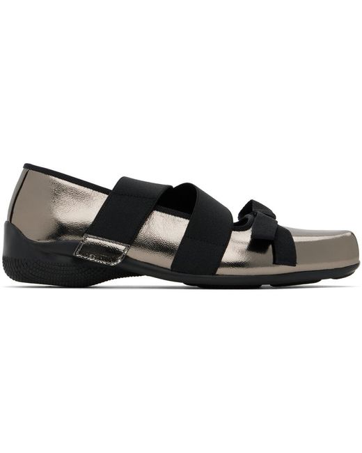 OPEN YY Gunmetal Cross Band Ballerina Flats in Black | Lyst UK