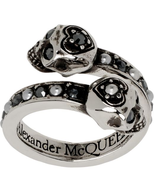 Alexander McQueen シルバー スカル ラップアラウンド リング Metallic