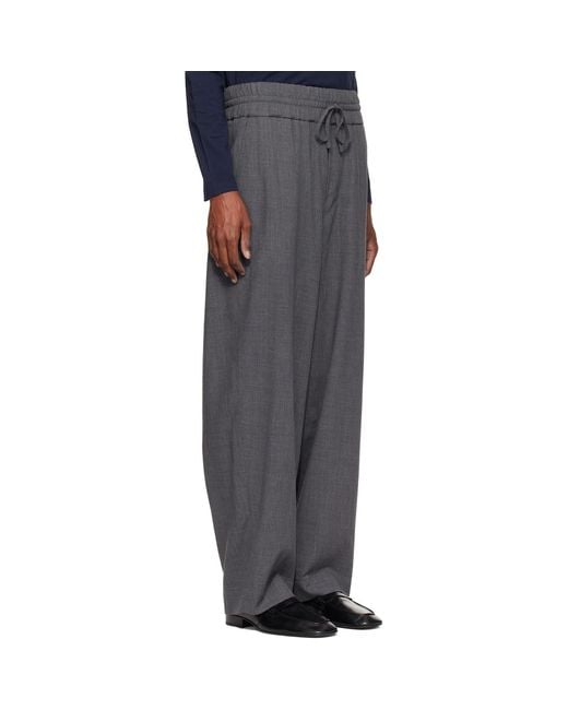 AMI Gray Elasticated-Waist Wool Trousers for men