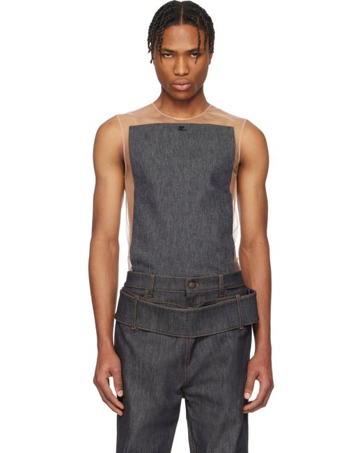 Courreges Black Illusion Square Denim Tank Top for men