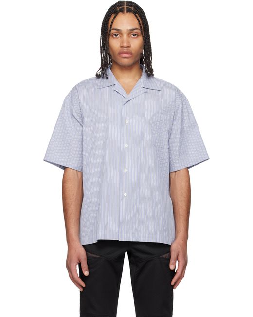 Fumito Ganryu White Side Vents Op Collar Striped Shirt for men