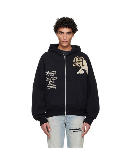 Amiri Black Varsity Patch Oversized Zip Hoodie for men