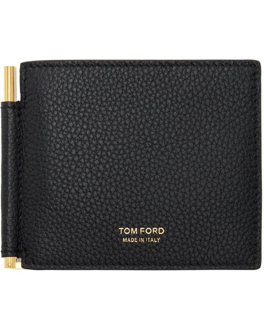 Tom Ford Black Soft Grain Leather Money Clip Wallet for men