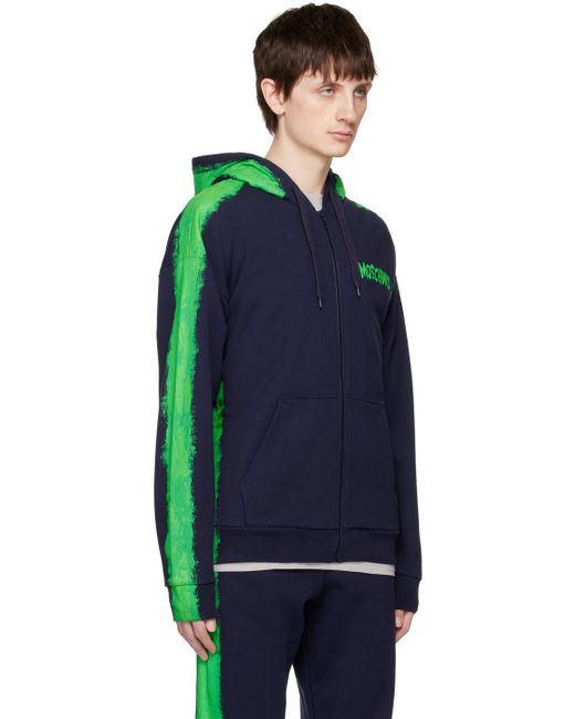 Moschino Blue Navy Paint Hoodie for men