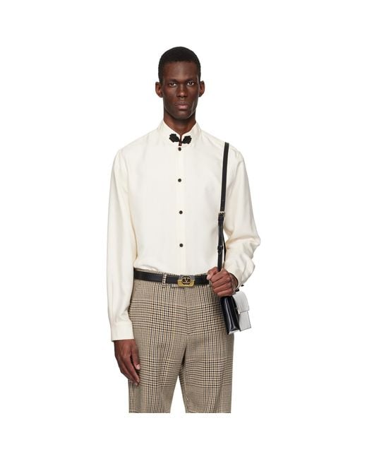 Valentino Natural Off- Silk Shantung Toggle Shirt for men