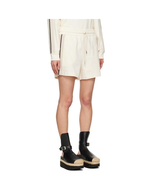 Moncler White Off- Striped Trim Shorts