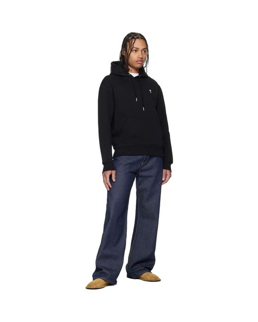 AMI Black Cotton Contrasted Ami De Coeur Hoodie for men