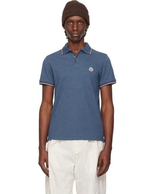 Moncler メンズ ブルー Tricolor-Trimmed コットンピケ ポロシャツ