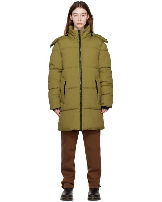 The Very Warm Green Long Hooded Puffer Jacket | Lyst
