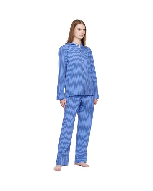 Tekla Blue Poplin Long-Sleeved Pyjama Shirt