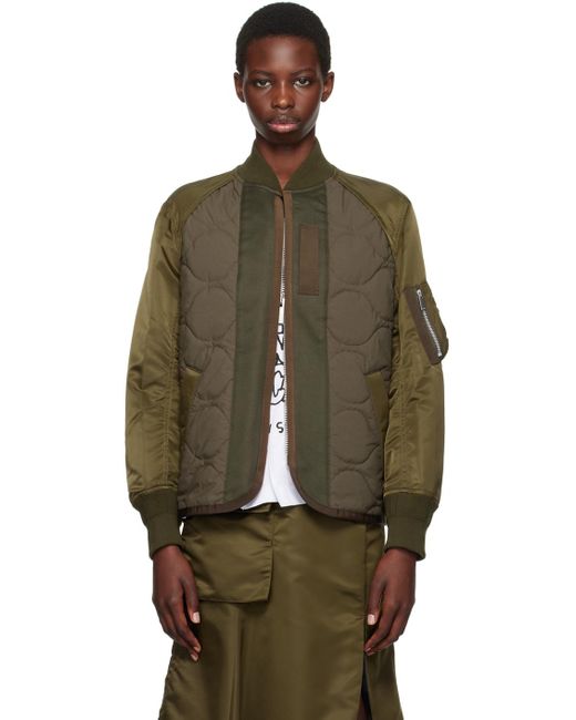Sacai カーキ キルティング ボンバージャケット Green