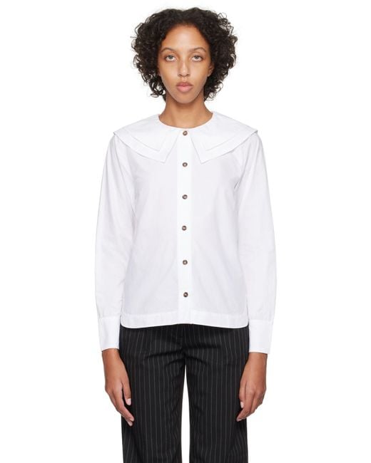 Ganni White Double Collar Shirt