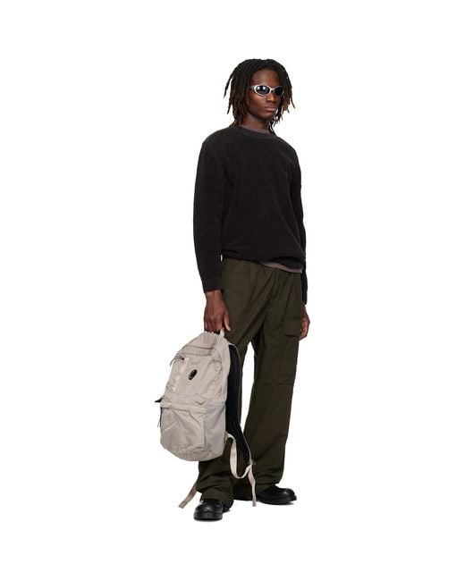 C P Company Black Cotton Chenille Lens Sweater for men