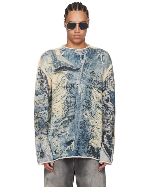 メンズ Acne ブルー プリント セーター Blue