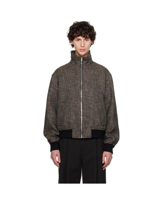 Bottega Veneta Black Houndstooth Bomber Jacket for men