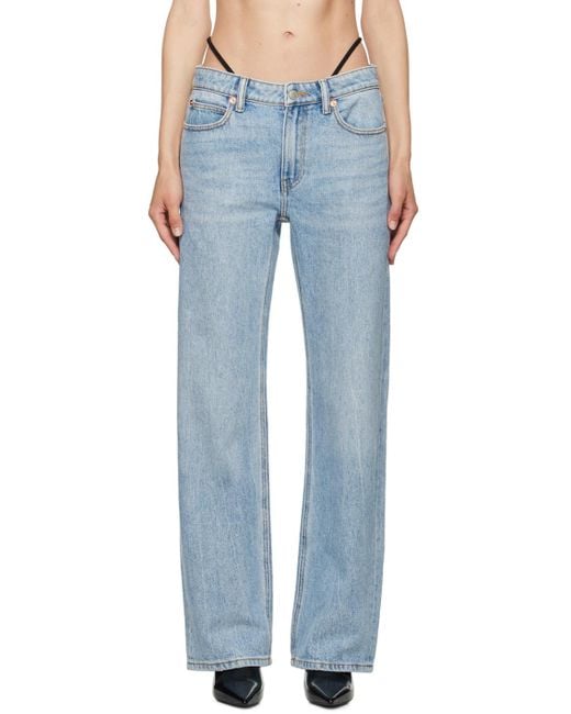Alexander Wang Blue Mid-Rise Pre-Styled Logo Thong Jeans