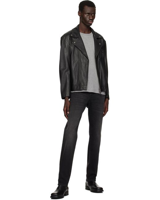 メンズ Boss ブラック ジップポケット レザー バイカージャケット Black