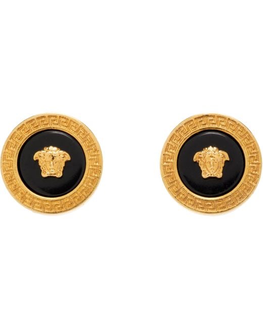 メンズ Versace エナメル メドゥーサ スタッドピアス Black