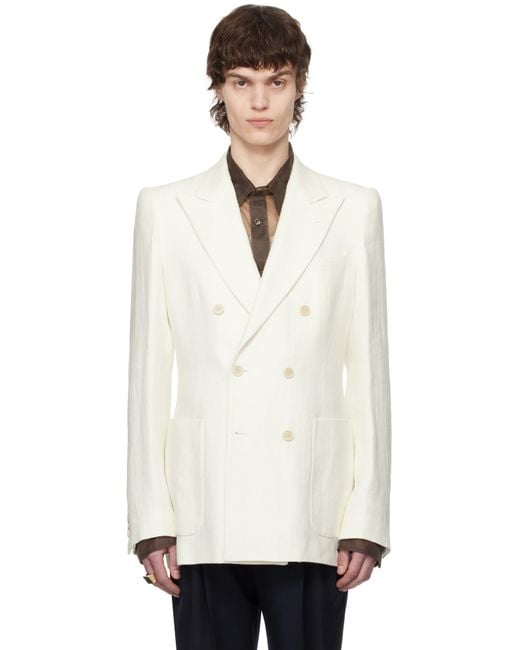 メンズ Dries Van Noten ホワイト リネン テーラードジャケット Black