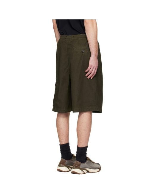 C P Company Black Khaki Micro-Reps Boxy Lens Shorts for men