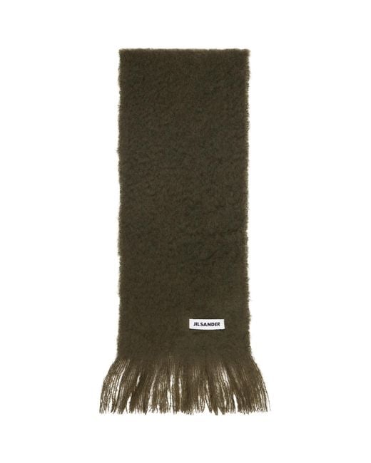 Jil Sander Green Plain Mohair Wool Scarf