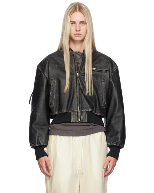 Acne ディストレス レザー ボンバージャケット Black