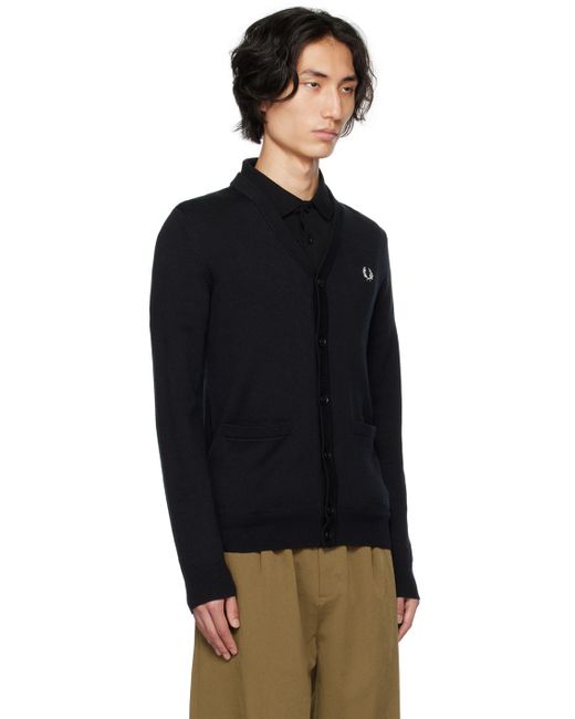 Fred Perry Black Embroidered Cardigan for men