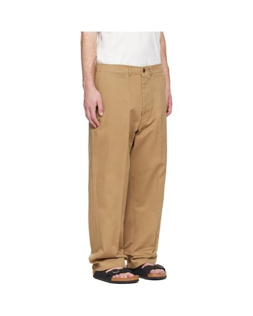 Merz B. Schwanen Natural Tan 1920S Cotton Twill Worker Chino Trousers for men