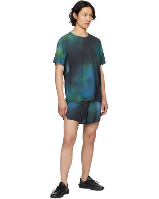 メンズ Y-3 グリーン Allover Print Running 半袖Tシャツ Blue