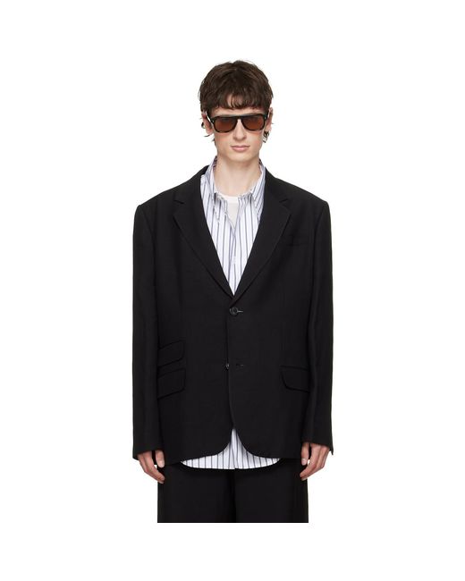 AMI Black Linen Blend Single-Breasted Straight Blazer for men