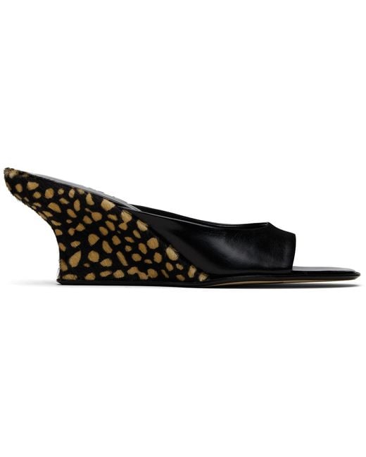 By Far Black Caroo Cheetah Pony Hair Heeled Sandals