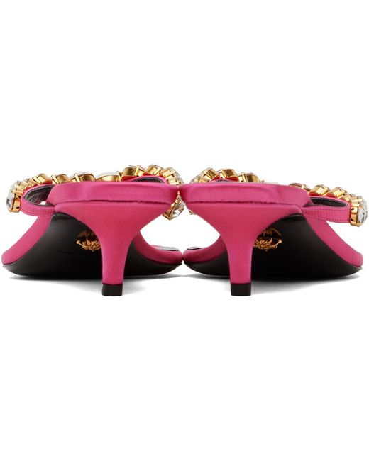 Versace Black Pink Crystal Heeled Sandals