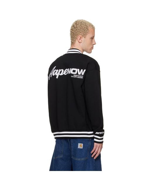 Aape By A Bathing Ape Black 'Aapenow' Moonface Varsity Jacket for men