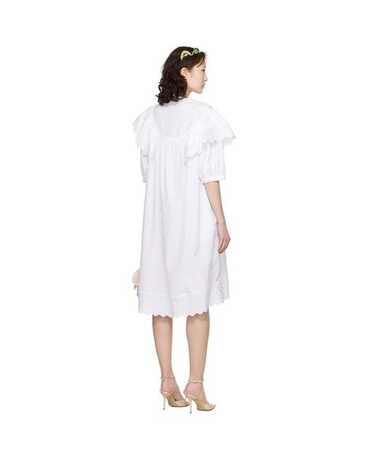 Simone Rocha Black Puff Sleeve Ruffle Frill Trim Shirt Midi Dress