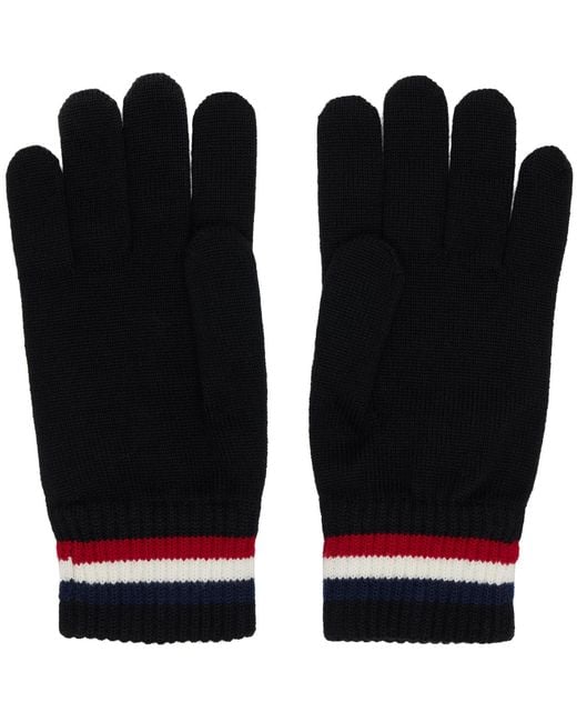 Moncler Black Tricolor Wool Gloves for men