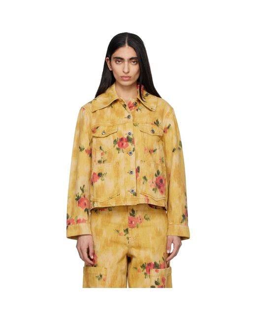 Ganni Orange Printed Denim Jacket