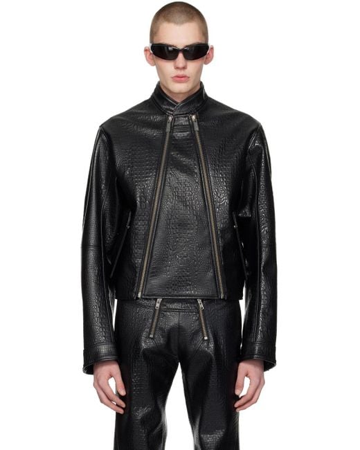 GmbH Black Ravn Faux-leather Biker Jacket for men
